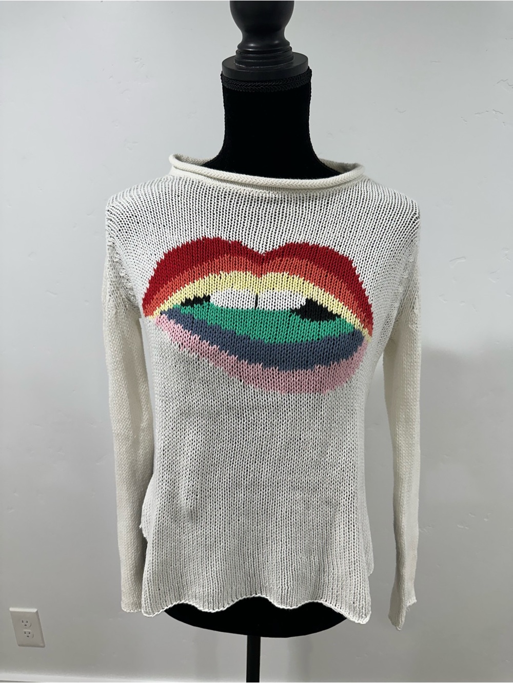 White Women’s Knit Sweater with fun Rocky Horror Lips